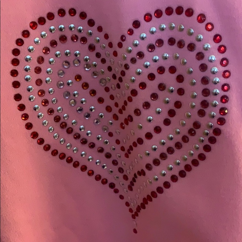 QF Pink 3/4 sleeves Tee with studded heart